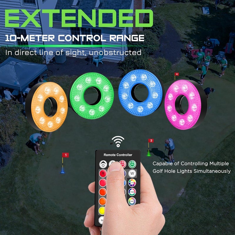 KINGTOP Rechargeable LED Golf Hole Light - Waterproof, Focused Illumination Lens, Remote-Controlled, Perfect for Backyard Night Golf Practice Putting Green Cup Lights, Camping, Outdoor Party - Image 5